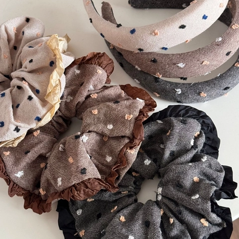 Handgefertigt Stoff 3D Bunte Punkt Bestickt Schleife Haargummi Große Haarband Stirnband Für Damen Retro Süß Haarschmuck