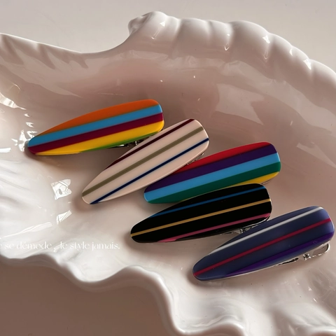 Mollette per Capelli a Becco d'Anatra in Acetato a Strisce Arcobaleno Colorate di Moda Coreana Fermagli Laterali in Lega per Donna