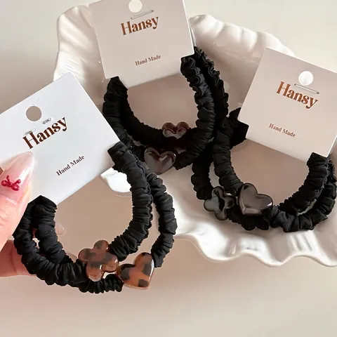 Dames Vintage Luipaard Hart Klaver Hanger Haarelastiekjes Elastische Geplooide Stof Haarbanden Voor Knot Kapsels Dagelijkse Haaraccessoires