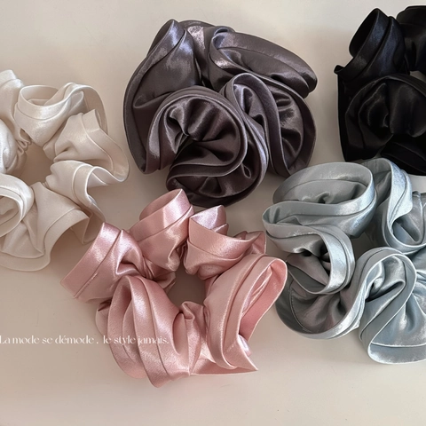Elegante Coletero De Satén Perla Artificialdo Con Volantes Para Mujer Banda Elástica Para El Cabello Grande Sujetador De Cola De Caballo Extragrande Color Sólido Estilo Coreano