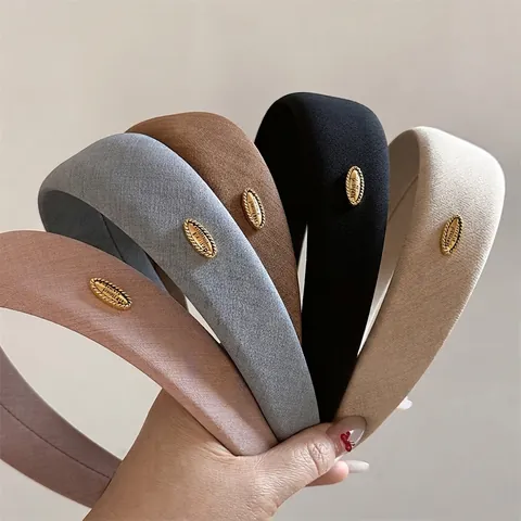 Serre-Tête Large en Tissu Élégant Avec Étiquette Dorée Bandeau Rembourré Fait à la Main Accessoires de Cheveux Femme