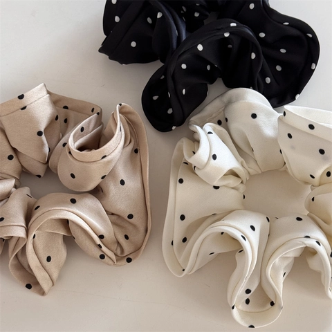 Scrunchie in Raso a Pois Grande Elastico per Capelli Porta Coda di Cavallo Semplici Eleganti Accessori per Capelli Donna
