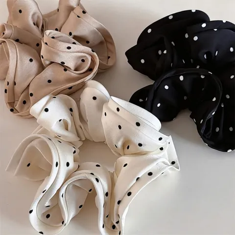 Scrunchie in Raso a Pois Grande Elastico per Capelli Porta Coda di Cavallo Semplici Eleganti Accessori per Capelli Donna