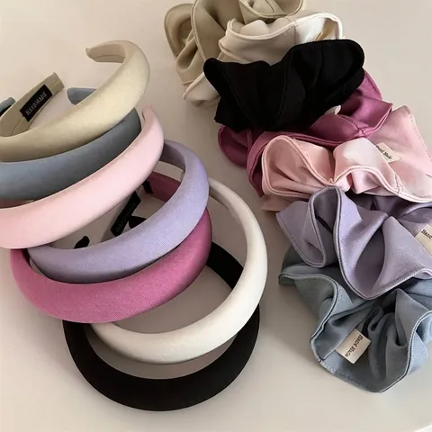 Sweet Candy Color Fabric Sponge Headband Fashion Thickened Hair Hoop For Women Korean Style Solid Scrunchie Set Accessory