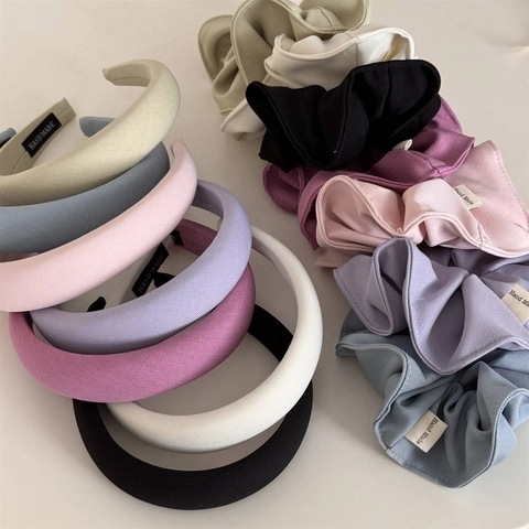 Sweet Candy Color Fabric Sponge Headband Fashion Thickened Hair Hoop For Women Korean Style Solid Scrunchie Set Accessory