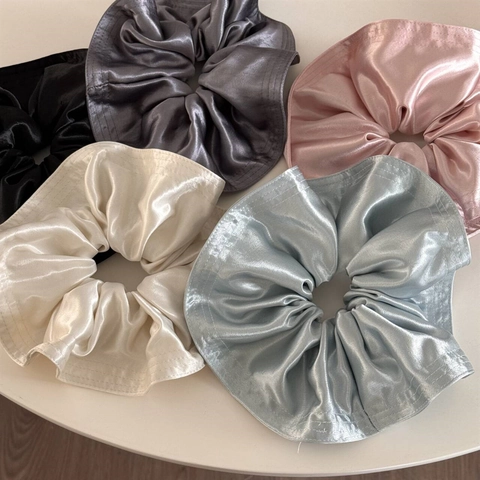 Coleteros De Satén Vintage Francés Gomas Para El Pelo Grandes Para Mujer Color Sólido Elegantes Diademas Elásticas Moda