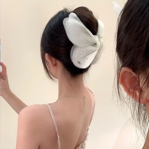 Eleganter Schmetterling Transparente Gaze Haarkralle Mit Funkelnden Strasssteinen Süßer Feenstil Stoff Handgemachter Haarschmuck Für Damen