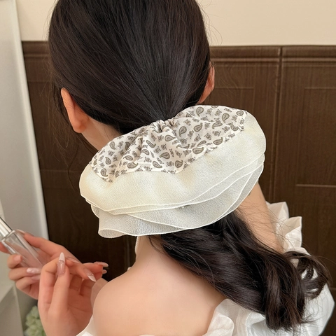 Großes Mesh Paisley Haargummi Für Damen Gestuftes Rüschen Haarseil Eleganter Floral Gefalteter Haarschmuck Vintage Ponytail Halter