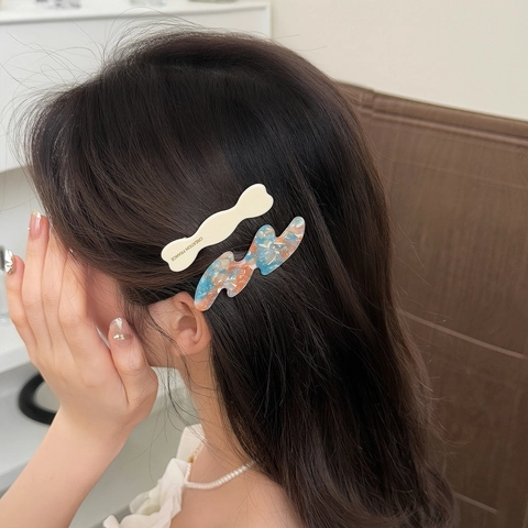 Pinces à Cheveux Ondulées Irrégulières en Acétate de Style Français pour Femmes Épingles à Cheveux à Motif Marbre Élégantes Accessoires de Cheveux Mode
