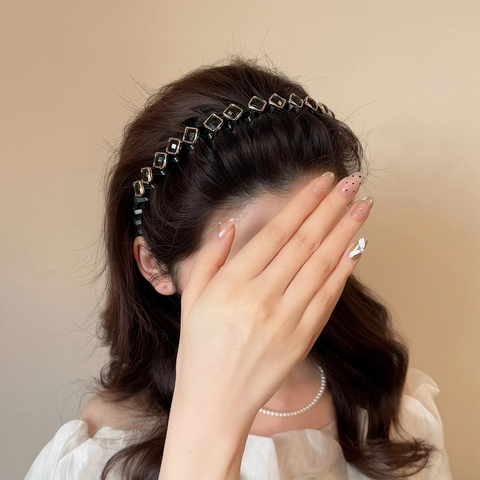 Vintage Quadrat Edelstein Wellen Haarreif Harz Metallrand Rutschfest Stirnband Für Frauen Mode Haar Styling Zubehör