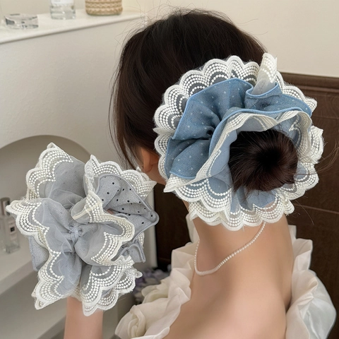 Große Spitze Netz Haargummis Für Damen Punktemuster Elegante Haarseile Elastische Haarbänder Ponytail Holder Haarschmuck
