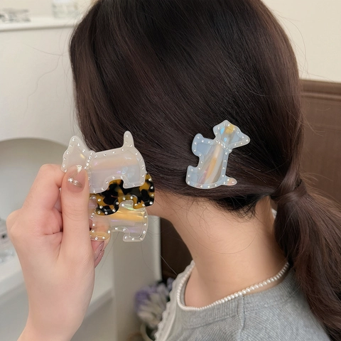 Pinza para el Cabello de Perro Scottie de Acetato con Strass Elegante Pinza de Pico de Pato Iridiscente para Mujer