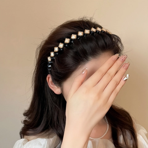 Vintage Quadrat Edelstein Wellen Haarreif Harz Metallrand Rutschfest Stirnband Für Frauen Mode Haar Styling Zubehör