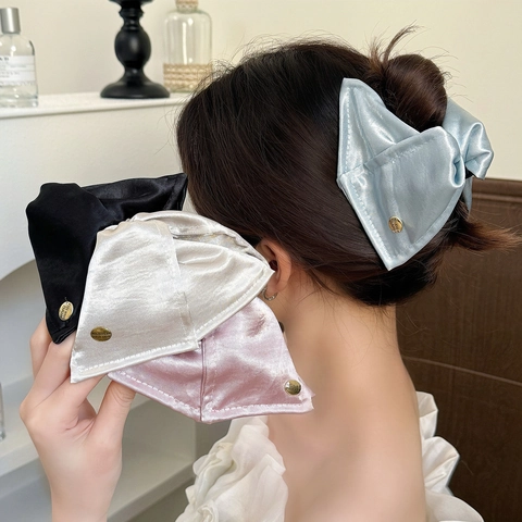Pinza de Pelo de Triángulo de Satén Elegante Con Placa de Metal Dorado para Mujer Accesorios de Pelo de Tela de Alta Calidad