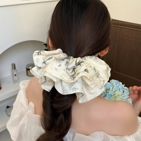 Vintage Stampa Foglie di Bambù Fiocco Molletta Capelli Elegante Floreale Tessuto Accessori Capelli Con Scrunchie per Donna Ornamenti Capelli