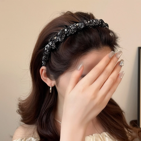 Diadema Vintage de Tela Floral Con Perlas Artificiales Artificiales Diamantes de Imitación Peine Antideslizante Banda De Cabello Coreana Para Mujer Diario