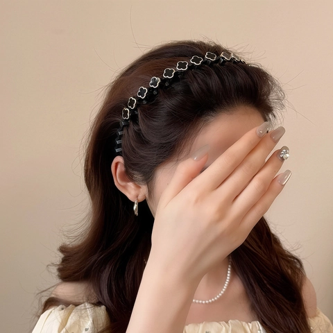 Elegante Cerchietto Ondulato per Donna Con Künstliche Perle Sintetiche Quadrifoglio Antiscivolo in Resina Accessori per Capelli alla Moda