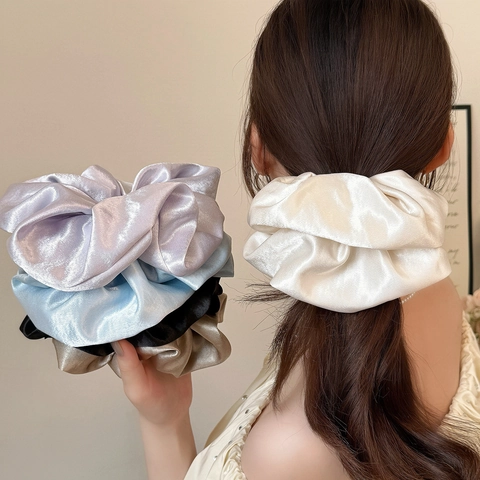 Scrunchie de Satén Grande Color Sólido Plisado Elástico Lazo para el Cabello Estilo Coreano Elegante Anillo de Pelo Extragrande Accesorios
