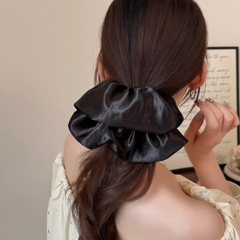 Scrunchie de Satén Grande Color Sólido Plisado Elástico Lazo para el Cabello Estilo Coreano Elegante Anillo de Pelo Extragrande Accesorios