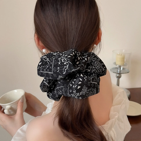 Coleteros de Tela de Gran Tamaño Estilo Coreano Elegante Estampado de Paisley Lazos para el Cabello Coleteros Grandes Plisados Para Mujeres Niñas Accesorios para el Cabello