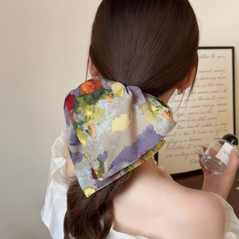 Vintage Oil Painting Floral Fabric Large Scrunchie Retro Hair Ring Elegant Bowknot Scarf Hair Tie For Women Hair Accessories
