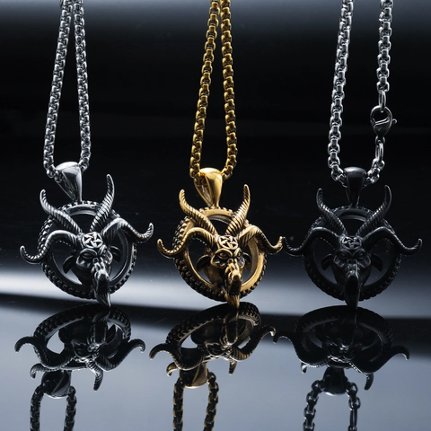 Collana con Ciondolo Baphomet a Testa di Capra in Acciaio Inossidabile Gotico per Uomo Donna Punk Hip Hop Pentacolo Gioielli