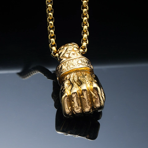 Punk Hip Hop Fist Pendant Necklace For Men Stainless Steel Polished Muscle Fist Jewelry Gothic Distressed Pendant Gift