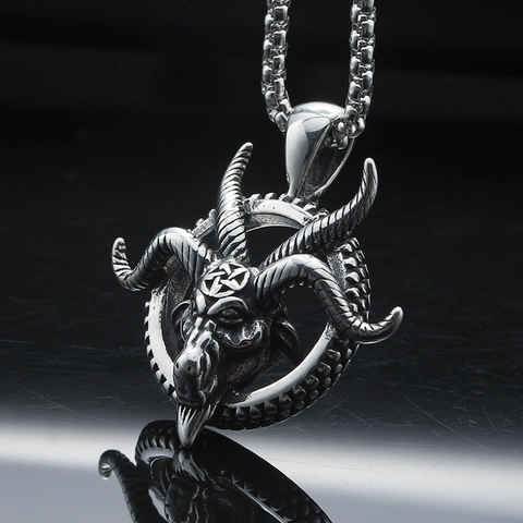 Collana con Ciondolo Baphomet a Testa di Capra in Acciaio Inossidabile Gotico per Uomo Donna Punk Hip Hop Pentacolo Gioielli