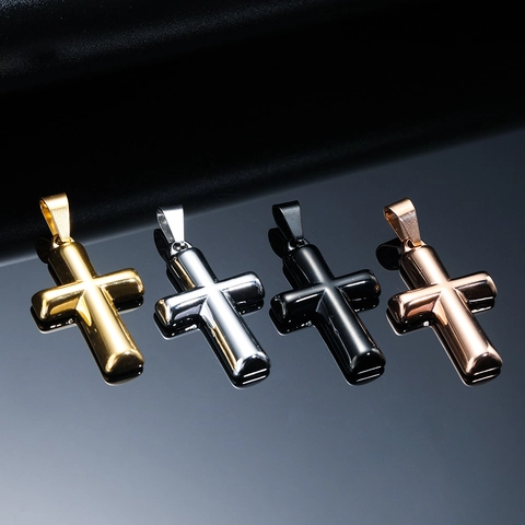 Gepolijst Roestvrij Staal Kruis Hanger Ketting Voor Mannen Vrouwen Minimalistisch Titanium Staal Religieuze Crucifix Sieraden Zonder Ketting Of Met Doosketting