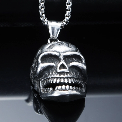 Collar Con Colgante de Calavera Punk Hip Hop para Hombre Joyas de Cabeza de Esqueleto de Acero Inoxidable Colgante de Fantasma Gótico