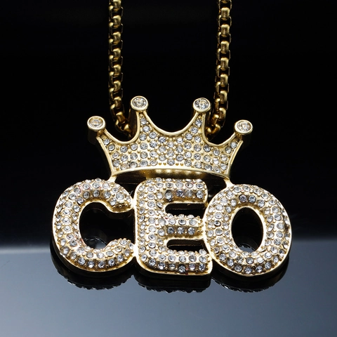 Hip Hop CEO Krone Anhänger Halskette Für Herren Damen Edelstahl Gold Überzogen Strass Bling Streetwear Schmuck Geschenk