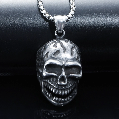 Collar Con Colgante de Calavera Punk Hip Hop para Hombre Joyas de Cabeza de Esqueleto de Acero Inoxidable Colgante de Fantasma Gótico