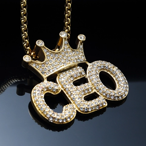 Hip Hop CEO Krone Anhänger Halskette Für Herren Damen Edelstahl Gold Überzogen Strass Bling Streetwear Schmuck Geschenk