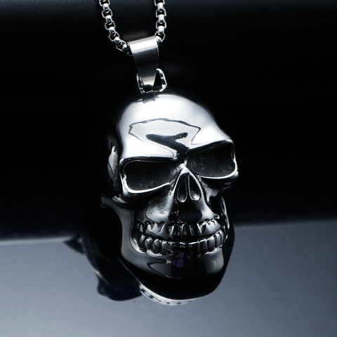 Collar con Colgante de Calavera Estilo Punk Gótico para Hombre de Acero Inoxidable Joyería Hip Hop Rock Biker Accesorio de Amuleto de Cabeza de Esqueleto Pulido