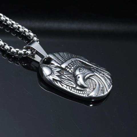 Collar con Colgante de Tótem de Águila de Acero de Titanio Vintage para Hombre Punk Hip Hop Óvalo Relieve Joyería Regalo