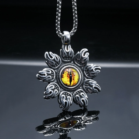 Collar Con Colgante De Patrón De Llama Magic Eye De Acero Inoxidable Retro Joyería De Acero De Titanio Gothic Punk Para Hombre Mujer