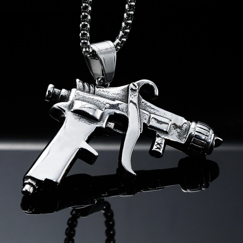 Hip Hop Stainless Steel Pistol Spray Gun Pendant Necklace For Men Women Punk Street Wear Individual Trendy Jewelry
