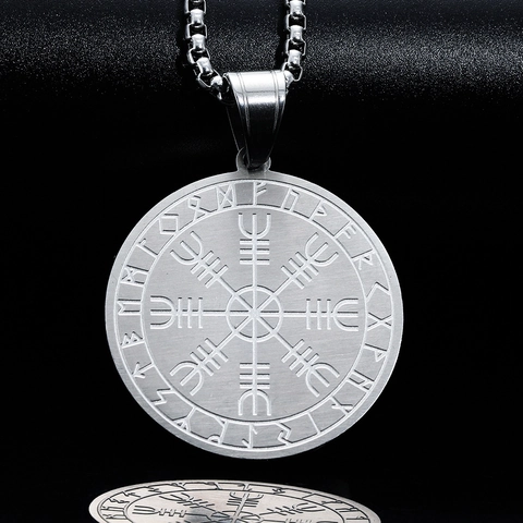 Collar de Colgante de Runa de Brújula Vikinga Nórdica de Acero Inoxidable Joyería Personalizada Retro Mitología Nórdica para Hombre Mujer