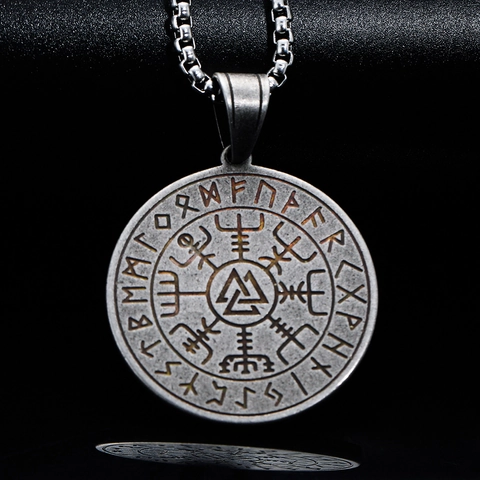 Viking Compass Vegvisir Pendant Necklace Titanium Steel Runes Valknut Jewelry Retro Norse Talisman For Men Women Necklaces