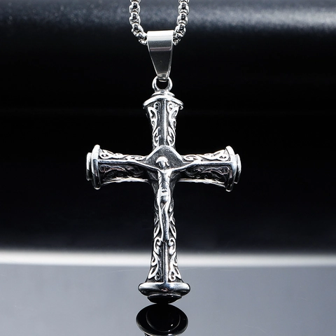 Retro Roestvrij Staal Jezus Kruis Hanger Ketting Vintage Gegraveerde Mythologie Medaillon Voor Mannen Gotische Sieraden Dubbelzijdig Reliëf Accessoire