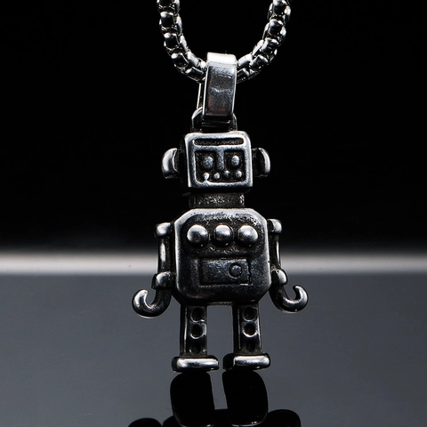 Collar con Colgante de Robot Industrial Vintage Collar de Robot de Acero Inoxidable Pulido Joyería Hip Hop Retro para Unisex