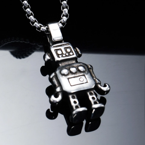 Collar con Colgante de Robot Industrial Vintage Collar de Robot de Acero Inoxidable Pulido Joyería Hip Hop Retro para Unisex