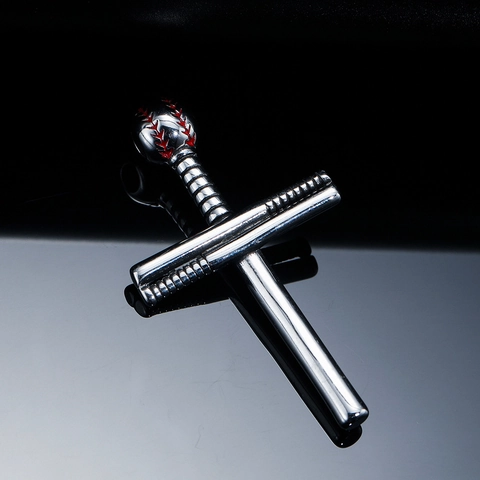 Collier Pendentif Croix Batte de Baseball en Acier Titane pour Hommes Gravé de Versets Bijoux Sportifs Religieux Cadeau Garçon