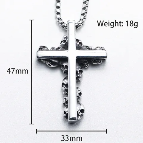Collier Punk Gothique en Acier Inoxydable Avec Pendentif Croix et Tête de Mort pour Homme Femme Hip Hop Bijoux en Métal Poli