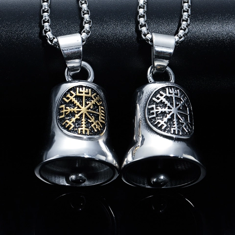 Collana con Pendente a Campana Vichingo Totem Bussola Vintage Acciaio al Titanio Nordico Vegvisir Pendente per Uomo Donna Gioielli