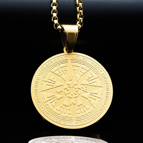 Collar con Colgante de Brújula de Acero Inoxidable Vintage para Hombre Joyería de Estrella del Norte Náutica Redonda Retro Sin Cadena o con Cadena de Caja