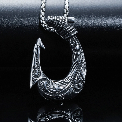 Retro Wikinger Angelhaken Titanstahl Anhänger Halskette Geschnitzte Punk Stil Nautischer Schmuck Für Herren Jungen Geschenk
