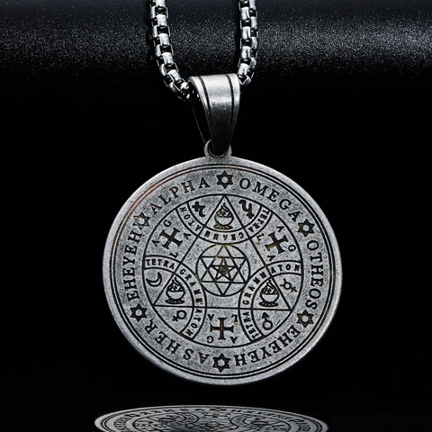 Collar con Colgante de Hexagrama del Sello de Salomón de Acero Inoxidable Vintage Joyería de Protección de Amuleto Tetragramatón Hombre Mujer