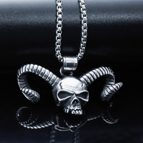 Collar con Colgante de Calavera con Cuernos de Carnero Punk Gótico para Hombre de Acero Inoxidable Joyería Hip Hop Rock Biker