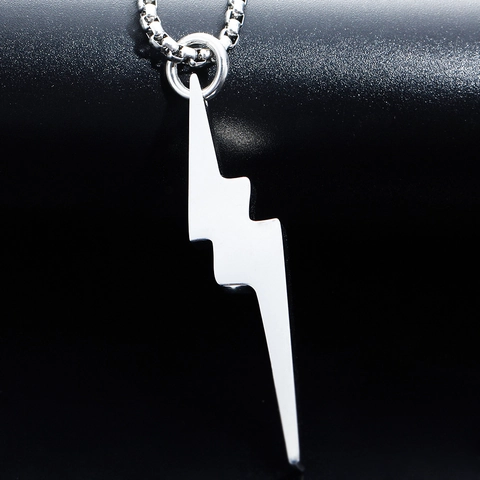Stainless Steel Lightning Bolt Pendant Necklace Geometric Flash Shape Jewelry For Men Women Trendy Punk Style Necklace